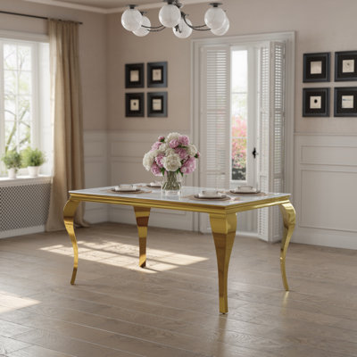 Keiann Glass Top Metal Base Dining Table
