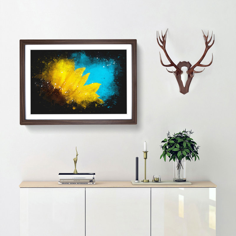 Sunflower at the End of Summer - Picture Frame Graphic Art Print, 45cm H x 63cm W x 2cm D, Walnut Framed
