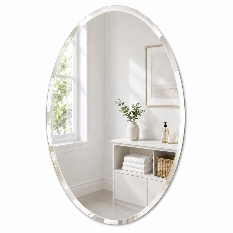 Beveled Frameless Bathroom Vanity Wall Mirror,  36" x 24", Oval