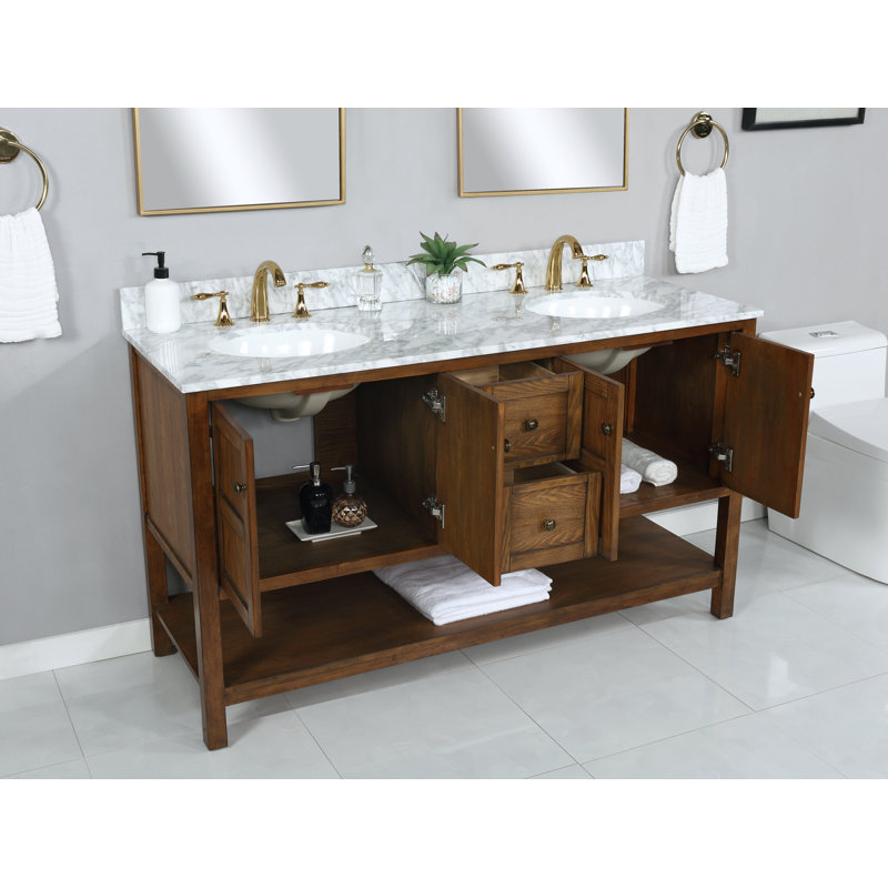 Amyra Hoefer 60" Double Bathroom Vanity Set, Coffee
