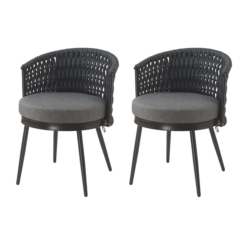 Chaise de salle à manger d'extérieur Justa, Corde gris foncé / cadre noir, Gris foncé, Gris foncé