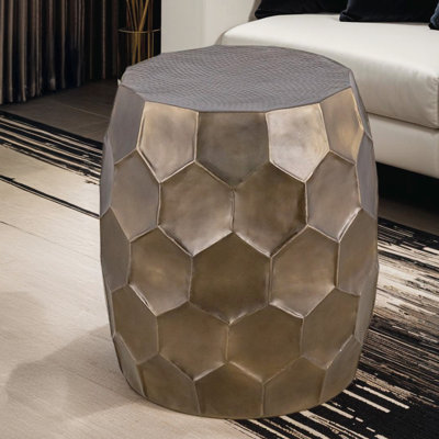 Table de bout en aluminium de 18 po x l 18 po x 21 po, fabriquée à la main, base brillante, table facile à nettoyer d'une hauteur de 21 po, motif hexagonal, chambre à coucher