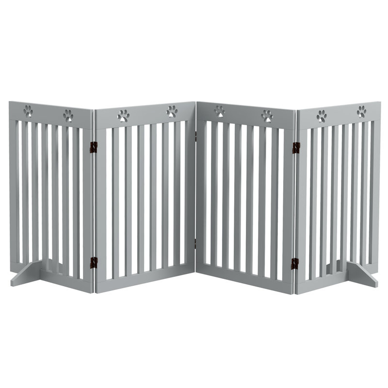 Tucker Murphy Pet™ 80" Extra Wide Freestanding Pet Gate Dog Barrier Folding Safety Fence With 4 Panel Support Feet For Doorway Stairs Light Grey