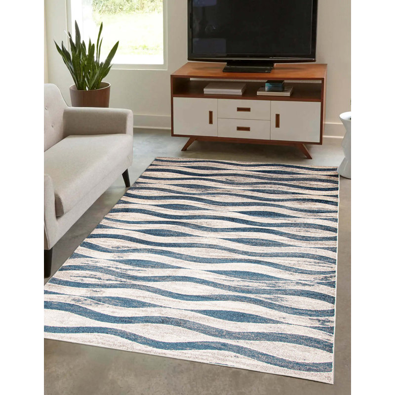 Tapis ivoire / gris à motif abstrait Juriaan, Rectangle 6 pi 7 po x 9 pi 6 po