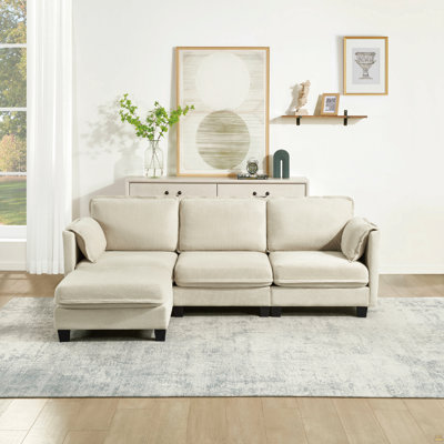 93-Inch L-Shaped Sofa With Cotton-Linen Brushed Fabric