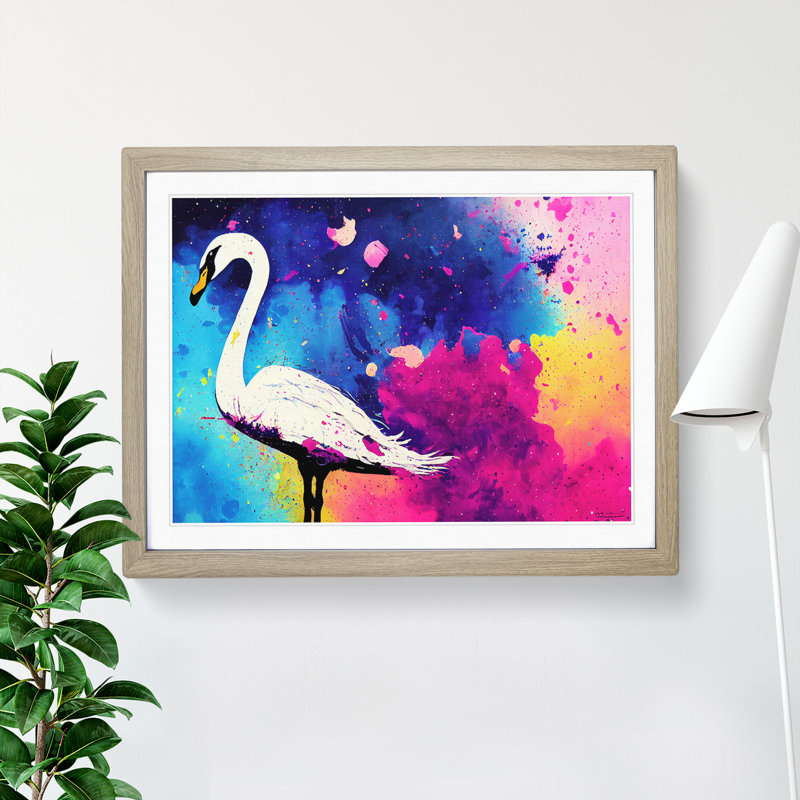 Swan Splash Vol.1 Abstract 1 Piece Single Picture Frame Wall Art, 25cm H x 34cm W x 2cm D, Oak Framed