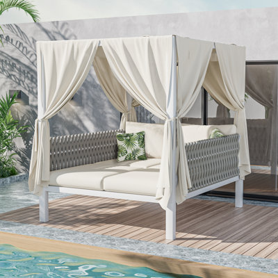 Petworth 57.5" Metal Outdoor Patio Daybed With Cushions