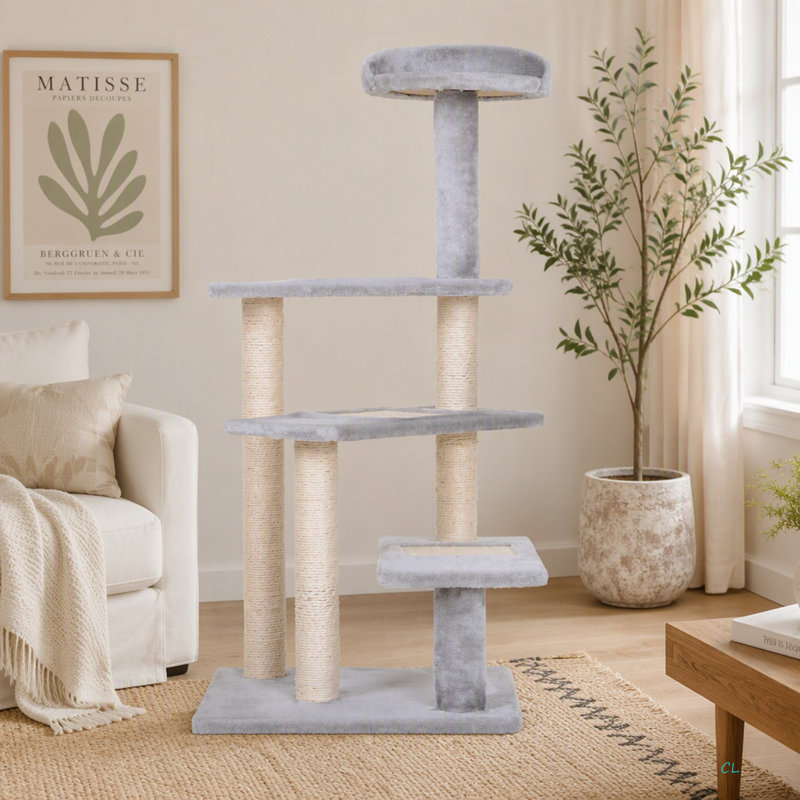 Arbre d'activité pour chat, tour pour chat, Beige/gris