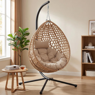 Hanging Egg Chair with Stand - Yellow