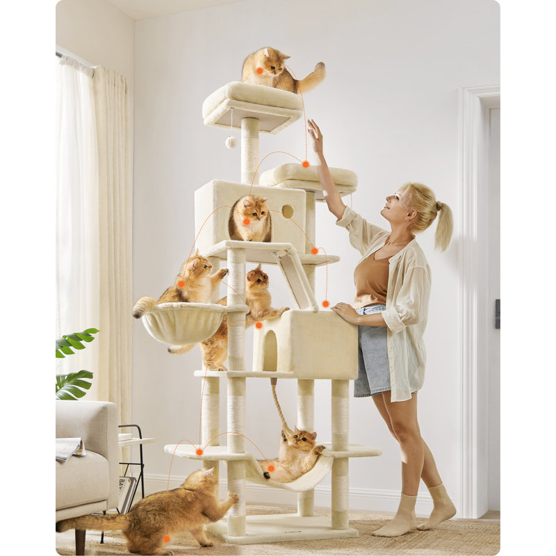 206cm H Cat Tree, 206cm H X 50cm W X 60cm D, Beige