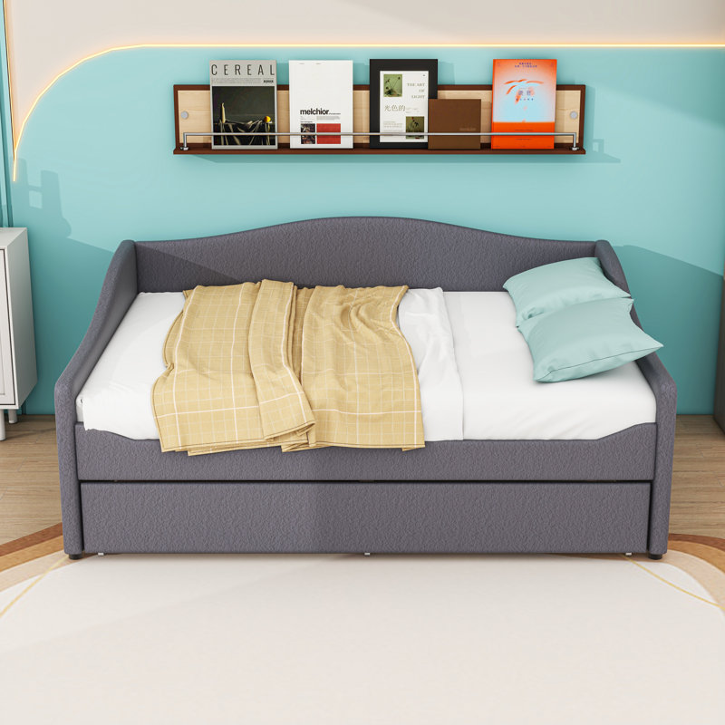 Upholstered Daybed with Twin size Trundle and LED, Gray, Full/Double