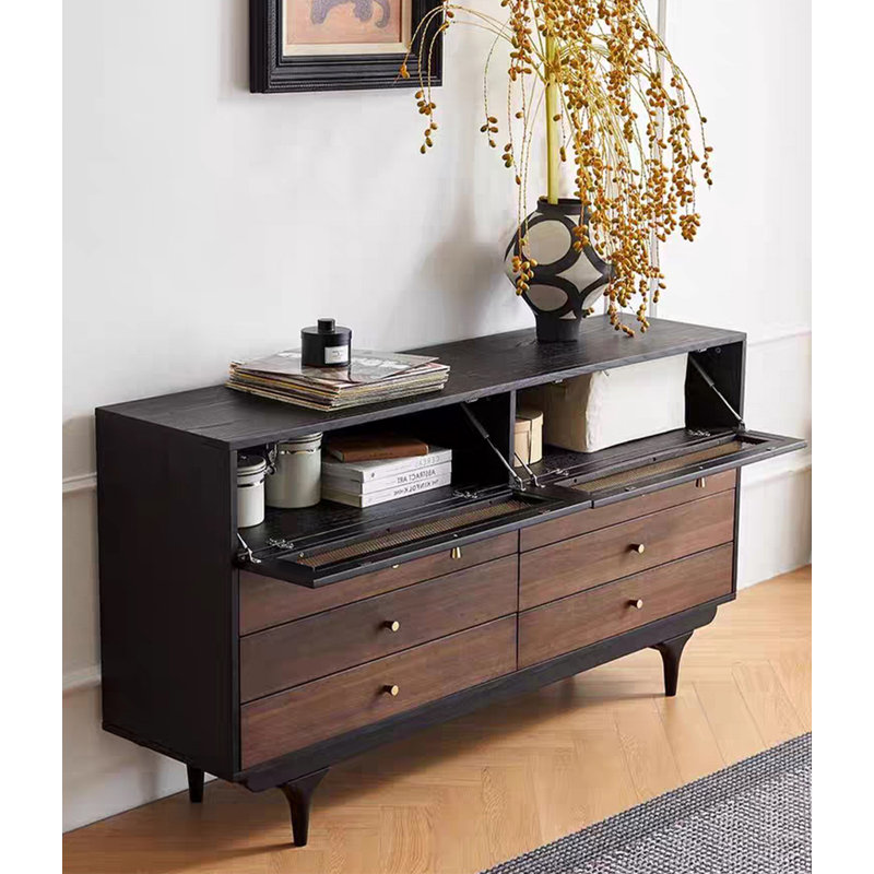 Buffet à six tiroirs en bouleau de style médiéval, H 33,86 po x l 55,12 po x P 15,75 po