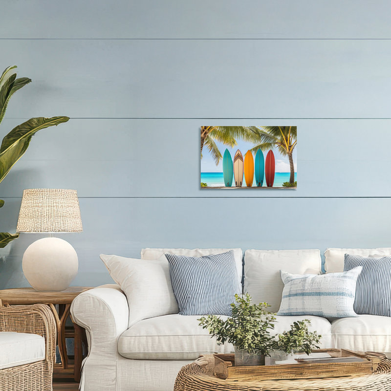 Planches de surf colorées sur toile de rivage, design par LSR Design Studio, H 16 po x l 24 po