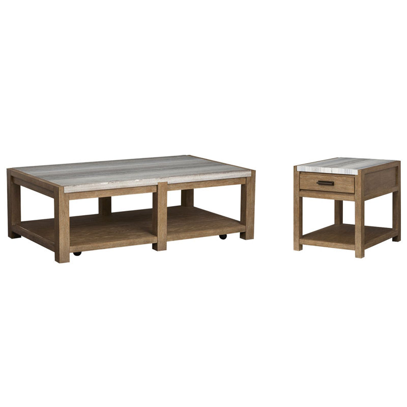 Rectangular Caster Cocktail Table With End Table, 2 Pieces: Coffee Table, End Table
