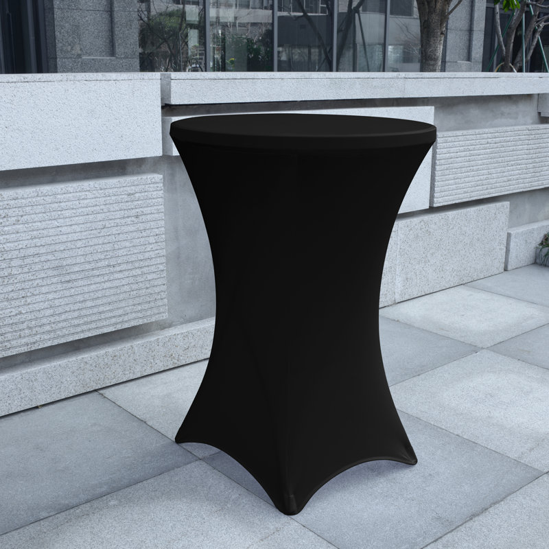 32 Inch Outdoor Banquet Party Events Plastic Bar Height Round Folding Cocktail Table With Tablecloth, Black