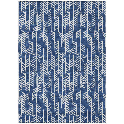 8' X 10' Navy Blue And Ivory Tribal Washable Indoor Outdoor Area Rug