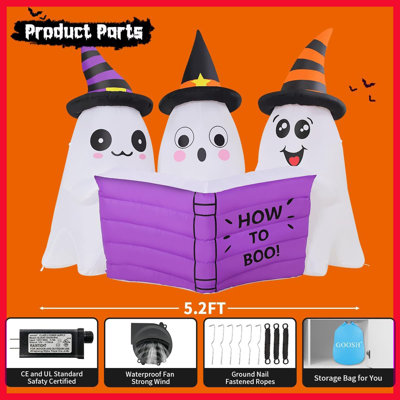 Fantôme de lecture gonflable de 5,2 pi d'Halloween avec lumières DEL, joli décor extérieur de jardin gonflable