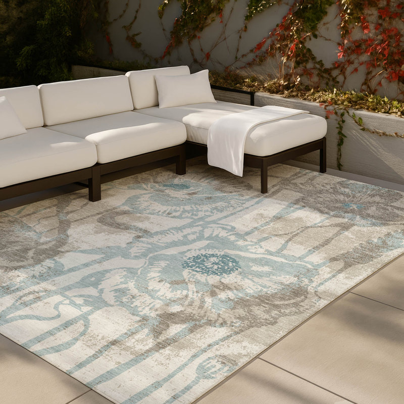 Machine Washable Indoor/Outdoor Chantille ACN2894 Floral Rug, Beige, 9' x 12'