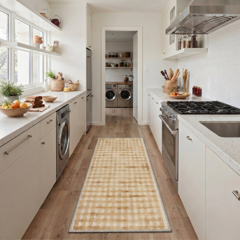 Liadan Aura Modern Machine Washable Beige / Brown Indoor Area Rug with Non-Slip Backing, Runner 2' x 7'