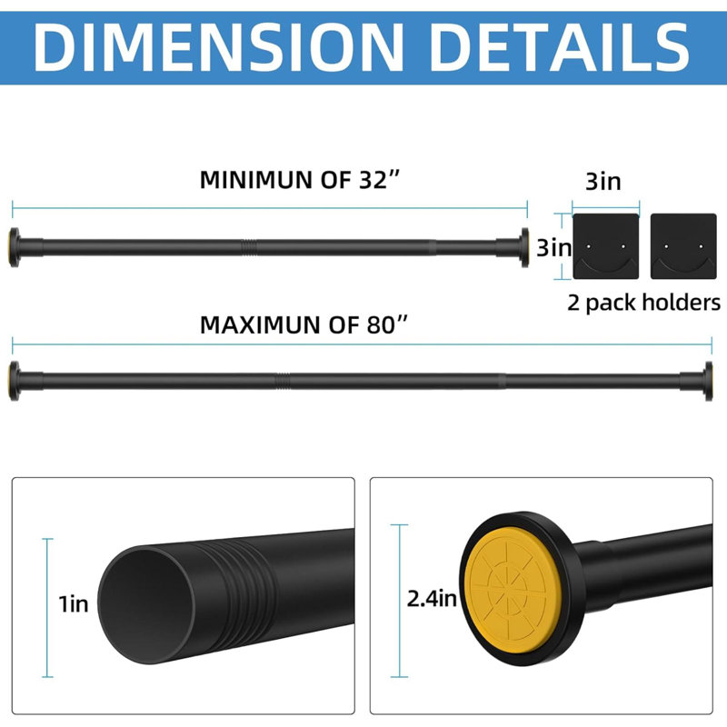 Tringle de rideau de douche en acier inoxydable de 32 à 80 po, avec supports, antidérapant, tringle à rideau de douche sans perçage (paquet de 1)