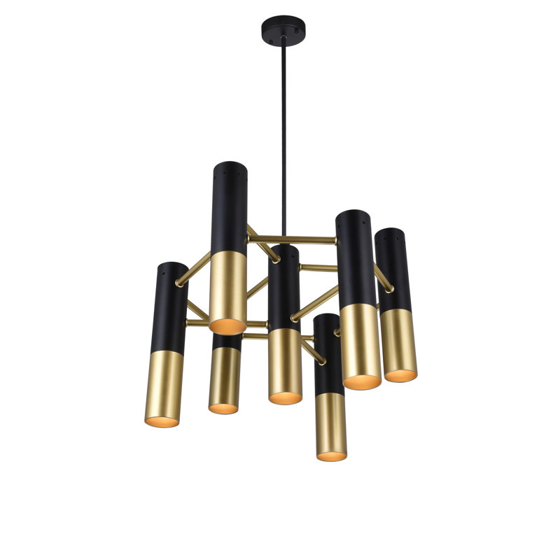 Scituatte 17'' Matte Black & Satin Gold Transitional Chandelier for Living Room, Bedroom, Study – LED Compatible 7-Light with E12 Bulb Base
