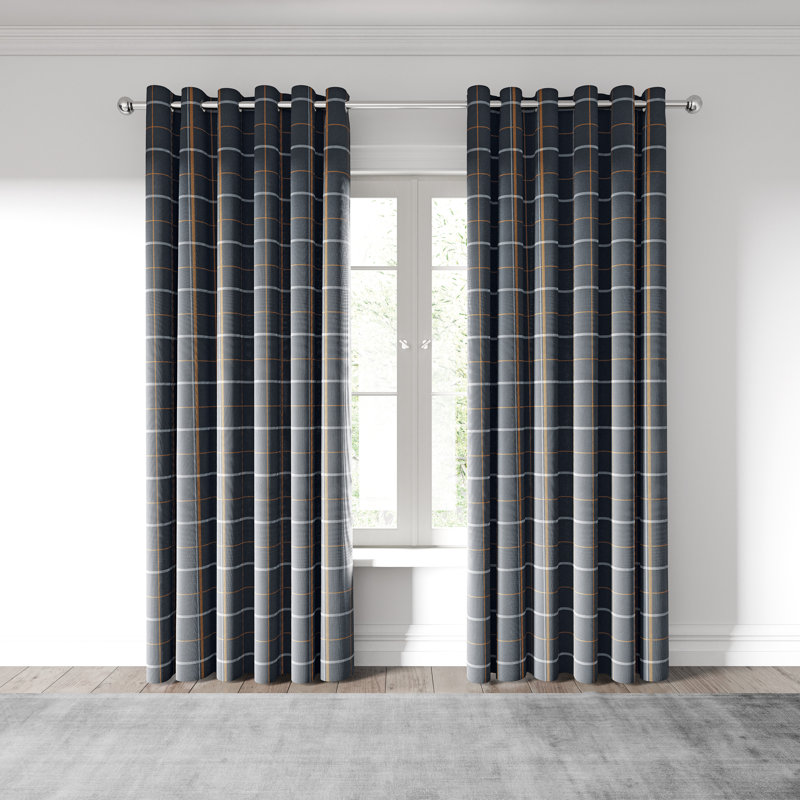 Harper Lined Eyelet Room Darkening Curtains, Width 168 x Drop 228cm, Charcoal/Ginger