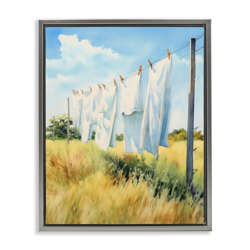 Ligne de vêtements dans un cadre flottant Windy Meadow, design Creative Studio, H 31 po x l 25 po, Cadre flottant gris lustré