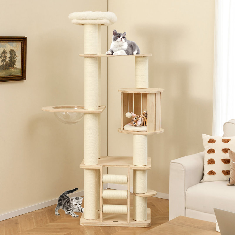  71'' Tall Cat Tree w/Cozy Perch Condo Space Capsule 4.6'' Scratching Posts