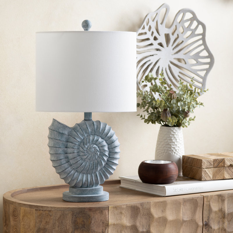 Resin Shell Table Lamp With Shade, Blue