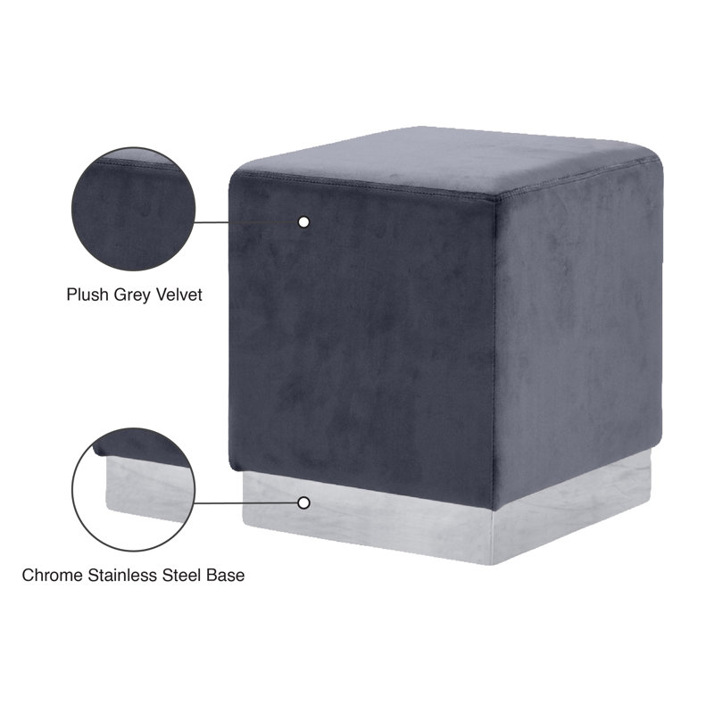 Annora Velvet Ottoman, Grey Velvet, Chrome