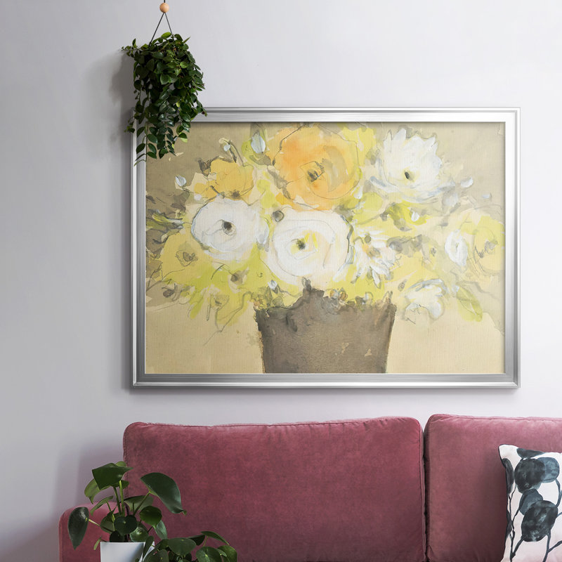 «Table Bouquet I», peinture sur toile encadrée, Toile encadrée argentée avec coins fermés, H 30 po x l 44 po x P 1,5 po