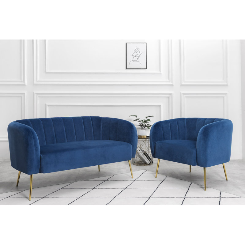 Bullock 2 Seater Velvet Loveseat, Blue