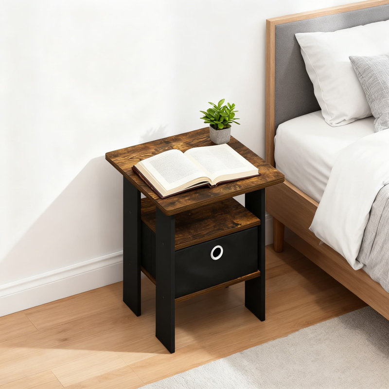 Table de bout carrée moderne avec bac de rangement en tissu et tablette ouverte, table de chevet et table de chevet pour le salon et la chambre à coucher