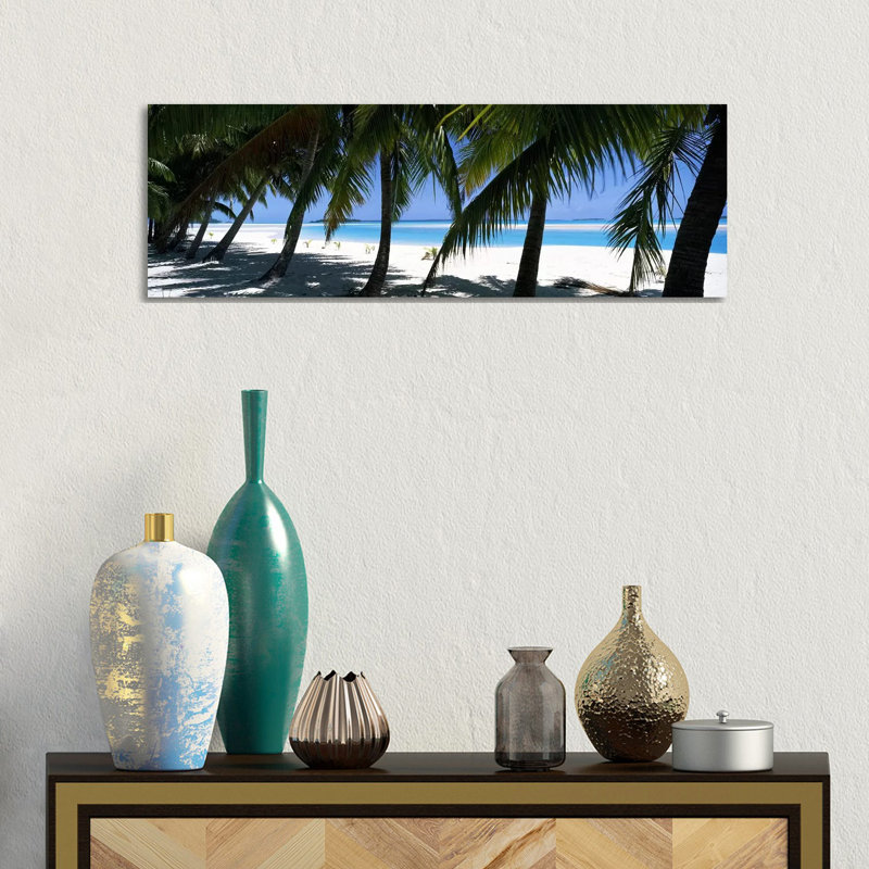 Palm Trees On The Beach, Aitutaki, Cook Islands by Panoramic Images - Wrapped Canvas Panoramic Print