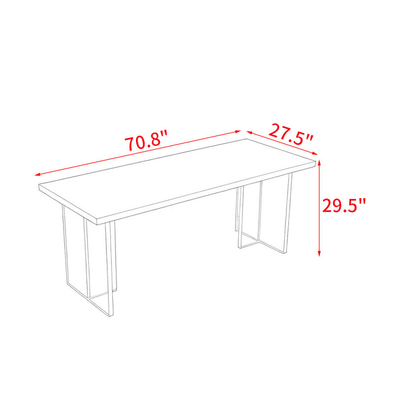 Table de salle à manger moderne en bois massif et acrylique, H 29,5 po x L 70,8 po x l 27,5 po