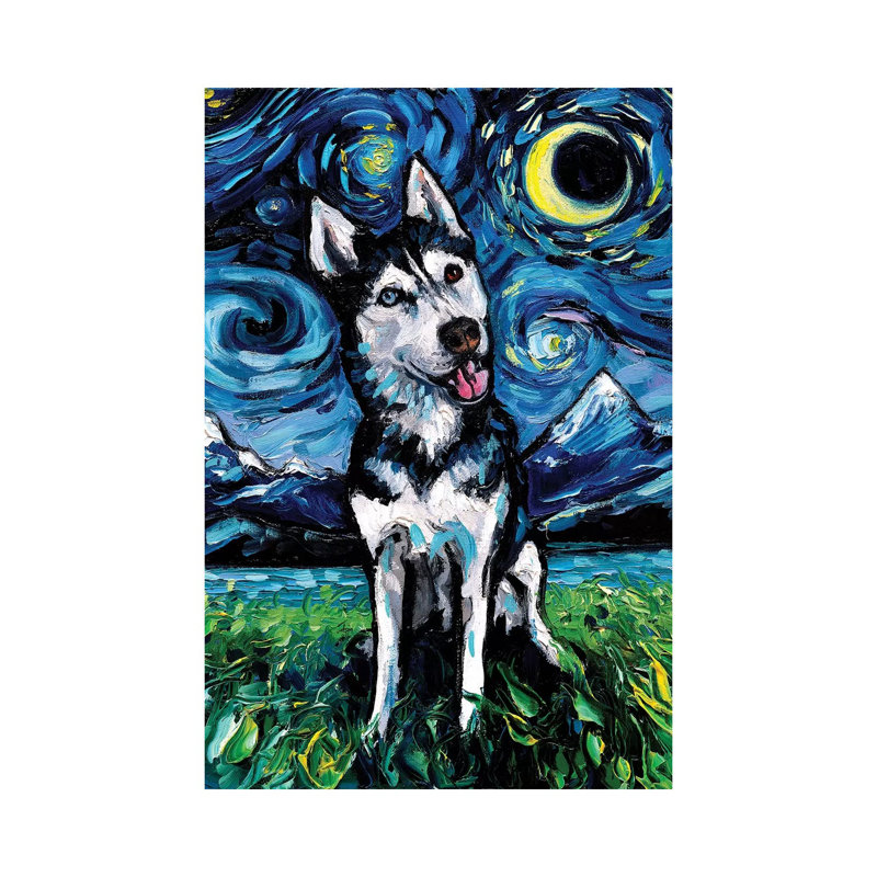 Happy Husky Night by Aja Trier - Wrapped Canvas Print, 20.32 cm H x 30.48 cm W