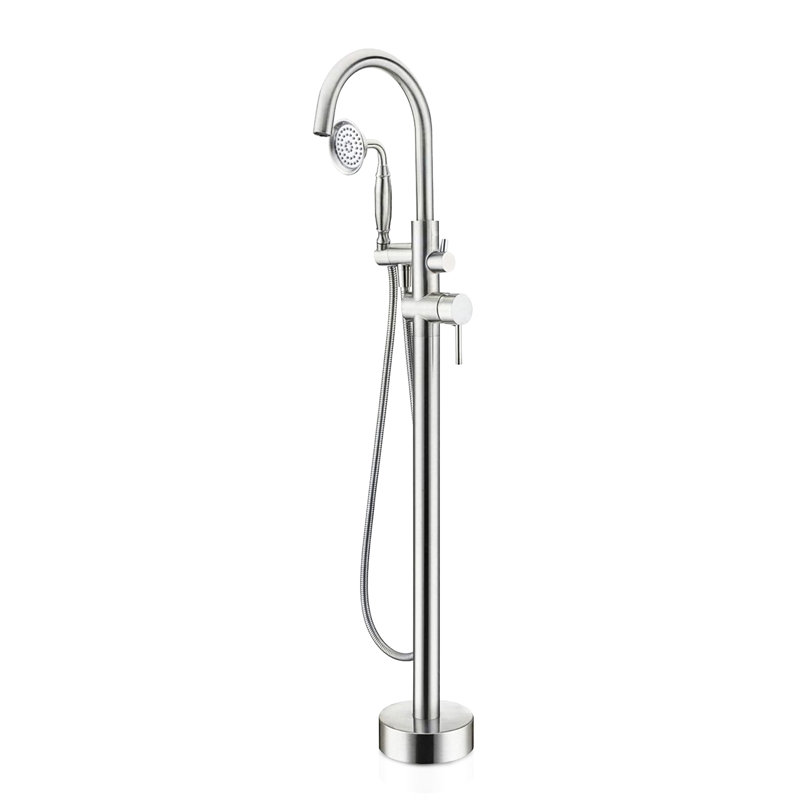 Floor Mounted Tub Faucet With Handheld Shower - 59" Flexible Hose For Easy Reach Brushed Nickel Filler Diverter Switch Water Flow Smoothly