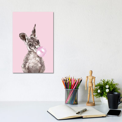 Baby Kangaroo Blowing Bubble Gum by Big Nose Work - Wrapped Canvas Print