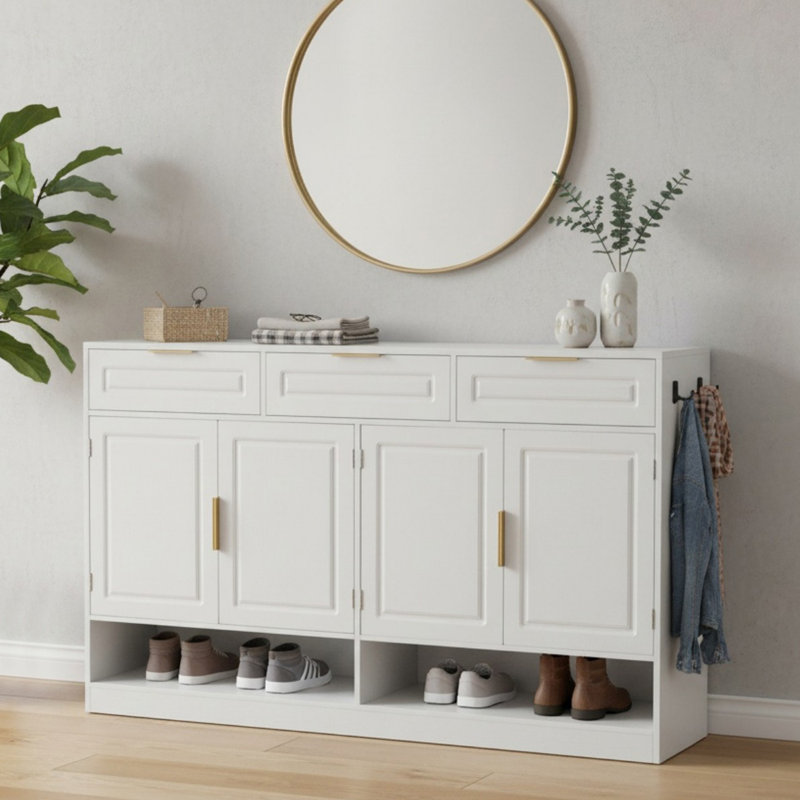 Farmhouse Sideboard with 3 Drawers, 59.11" Multi-Functional Storage Buffet with Adjustable Shelf, Suitable for Dining Room, Living Room