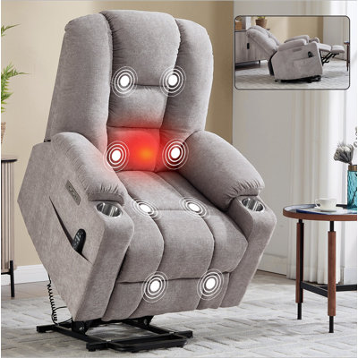Power Lift Recliner Chair With Massage And Heat For Elderly, Overstuffed Wide Recliners, Heavy Duty Motion Mechanism With USB And Type C Ports, 2 Steel Cup Holders