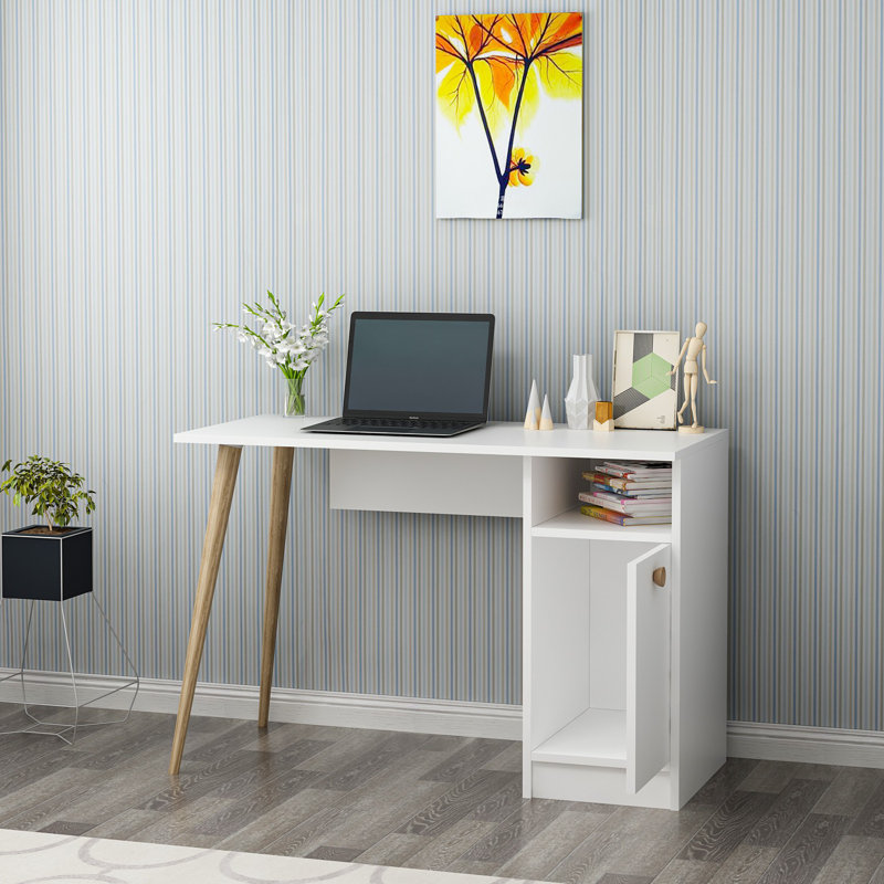 Bureau d'étude moderne, blanc, 100% panneau de particules enduit de mélamine, épaisseur: 0,7 pouce | Conception élégante de couleur unie, parfaite pour les bureaux à domicile et les espaces d'étude, durable et élégante