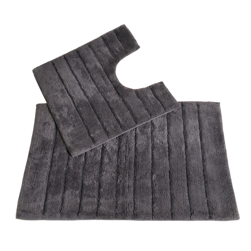 Linear Ribbed Two Piece Bath Mat Set, Charcoal