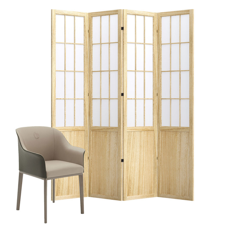Paravent 4 panneaux style japonais, couleur bois, Bois, 4