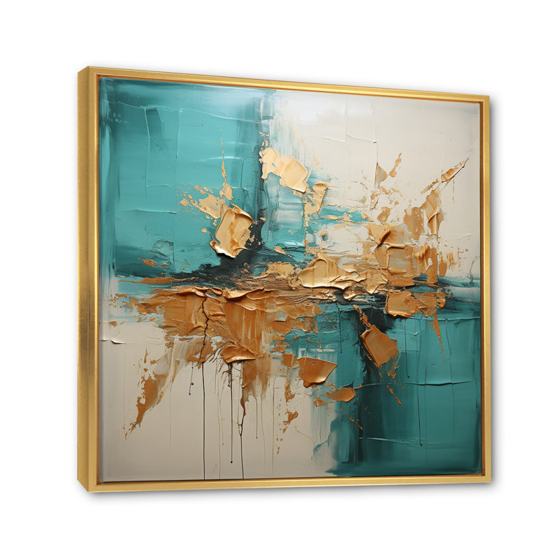 " Turquoise Tranquillity III ", Gold Floater Framed, 24" H x 24" W x 1" D