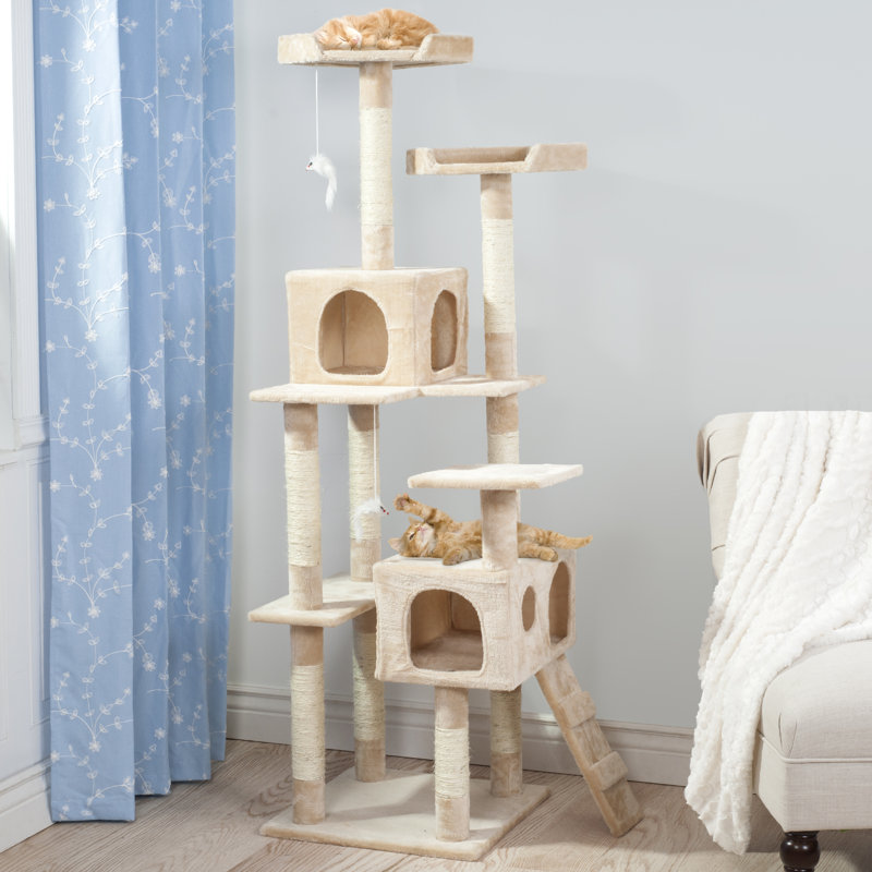 PETMAKER 5.5FT Cat Tree with Scratch Posts, Beige