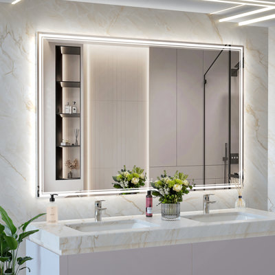 60X40 Inch Oversized LED Bathroom Mirror Wall Mounted Mirror With 3 Color Modes  Aluminum Frame Large Wall Mirror For Bathroom