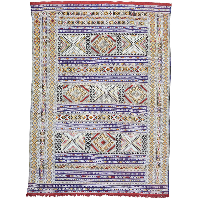 One-of-a-Kind Rectangle 6'9'' X 8'5'' 1990s Wool Area Rug Blue/Gold/Orange