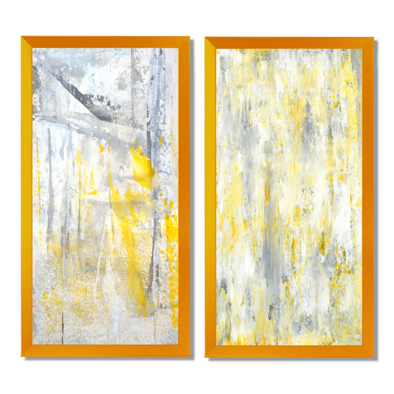 «Gray and Yellow Merging Abstract», ensemble de 2 reproductions sur toile, H 40 po x l 40 po x P 1 po, Cadre photo doré
