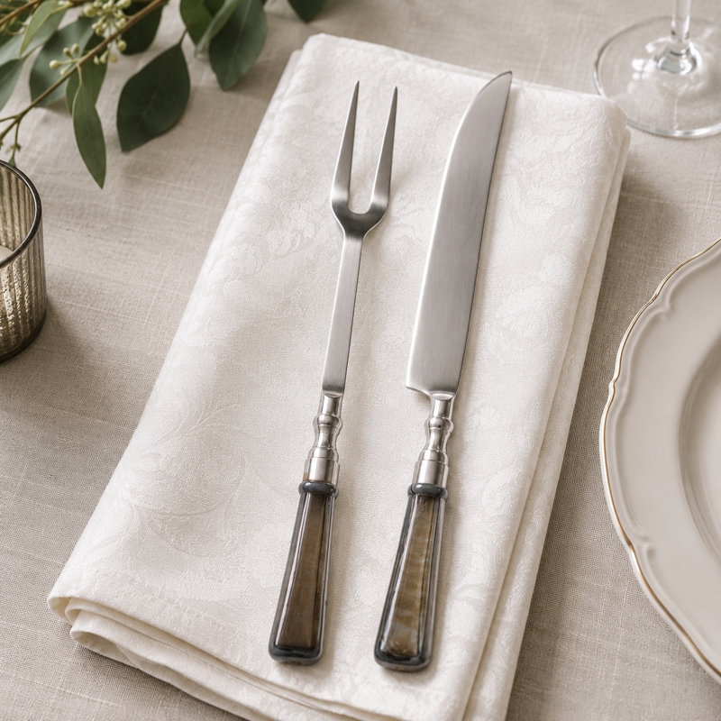 Ensemble d'ustensiles à découper en verre et en acier inoxydable dans une boîte pour la cuisine et la table à manger - Vaisselle de service pour la restauration - ensemble de 2, argent et brun