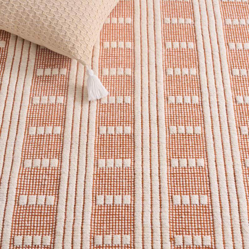 Vermont 951 Flatweave Wool/Cotton Geometric Rug in Orange/Ivory, Runner 2'3" x 8'